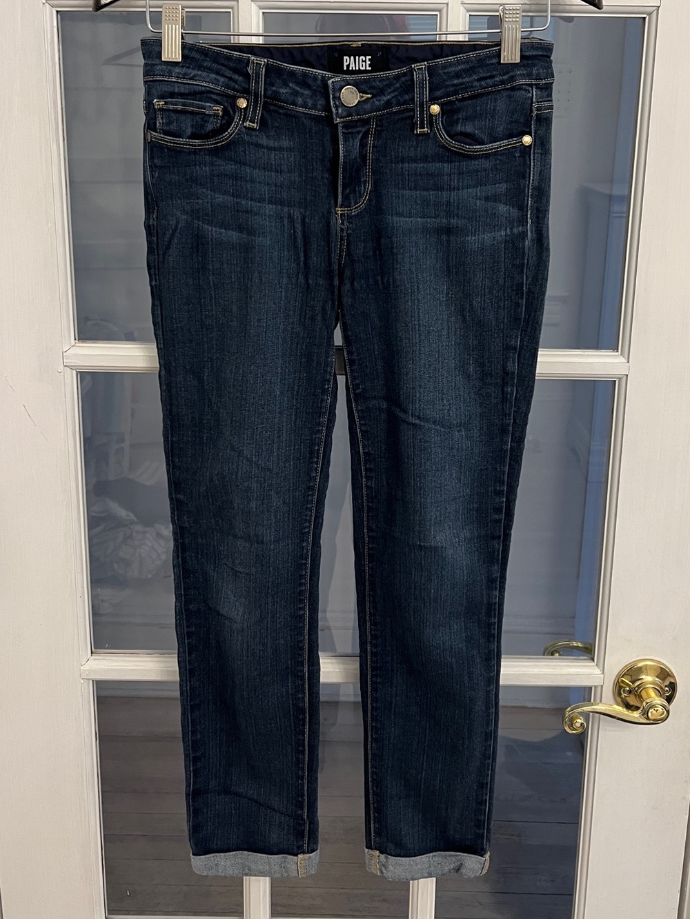 PAIGE Women’s Skyline Crop Dark Wash Cuffed Skinny Jeans Size 26
